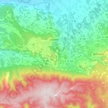 Lacoste topographic map, elevation, terrain