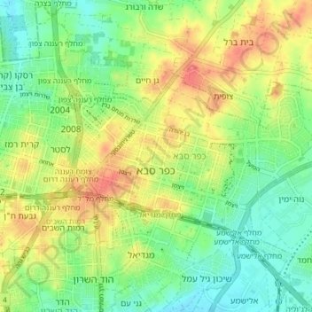 Kfar Saba topographic map, elevation, terrain