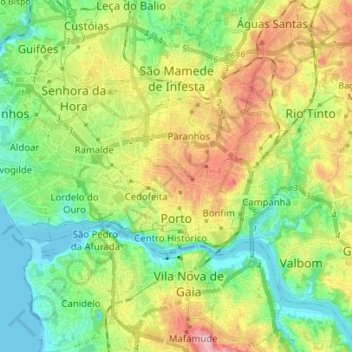 Porto topographic map, elevation, terrain