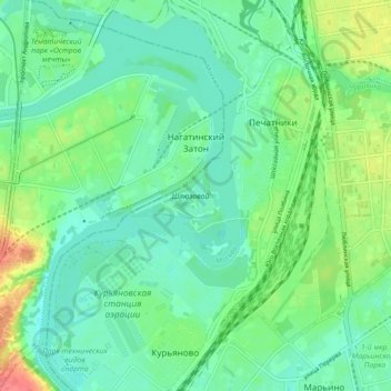 район Нагатинский Затон topographic map, elevation, terrain