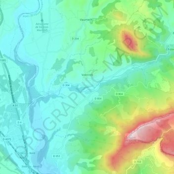 Valernes topographic map, elevation, terrain
