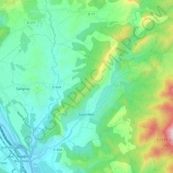 Sourribes topographic map, elevation, terrain