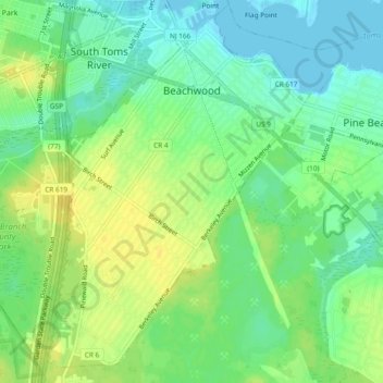 Beachwood topographic map, elevation, terrain