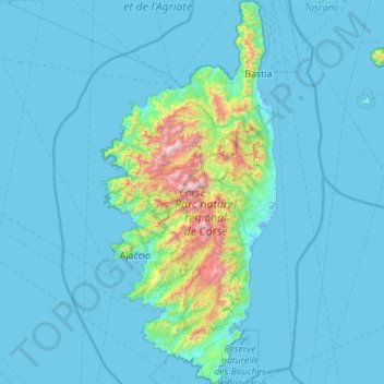 Corse topographic map, elevation, terrain
