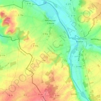 Néons-sur-Creuse topographic map, elevation, terrain