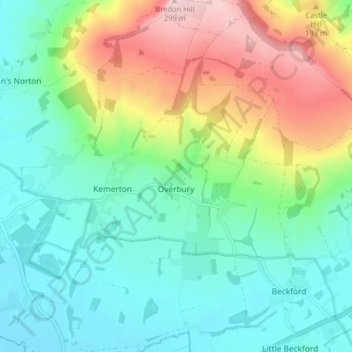 Overbury topographic map, elevation, terrain