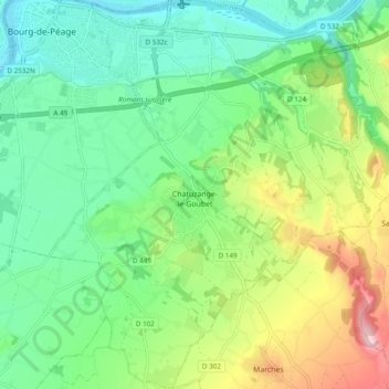 Chatuzange-le-Goubet topographic map, elevation, terrain