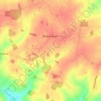 Brettenham topographic map, elevation, terrain