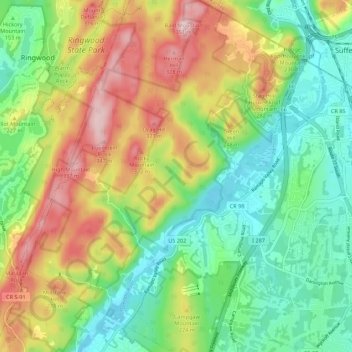 Ramapo Valley County Reservation topographic map, elevation, terrain