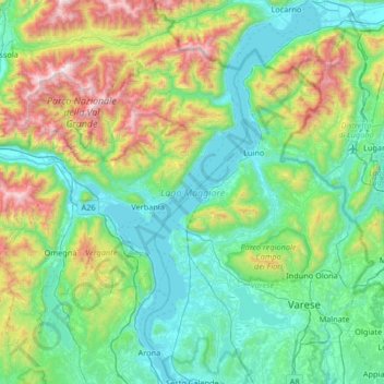 Lago Maggiore topographic map, elevation, terrain
