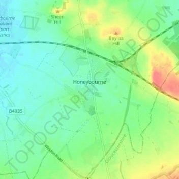 Honeybourne topographic map, elevation, terrain