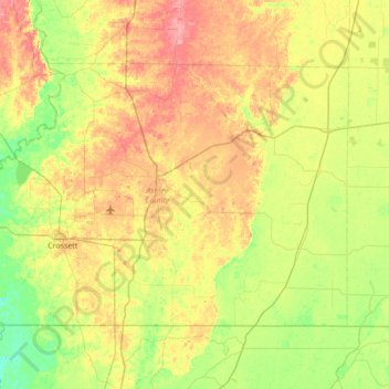 Ashley County topographic map, elevation, terrain