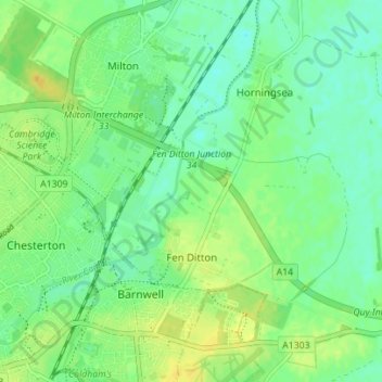 Fen Ditton topographic map, elevation, terrain