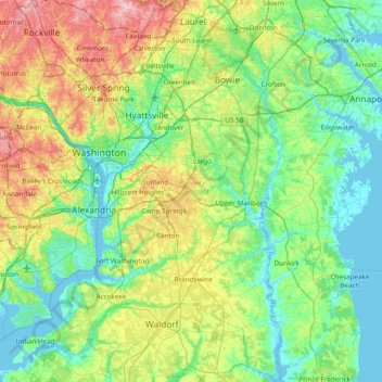 Prince George's County topographic map, elevation, terrain