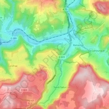 Banassac topographic map, elevation, terrain