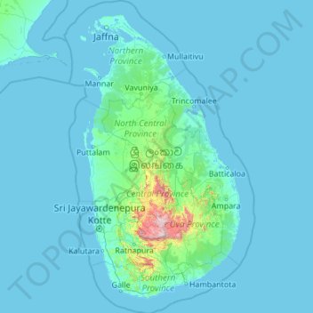 Sri Lanka topographic map, elevation, terrain