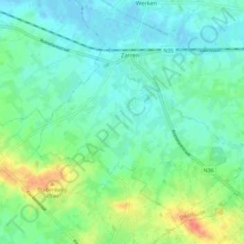 Zarren topographic map, elevation, terrain