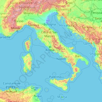 Italy topographic map, elevation, terrain