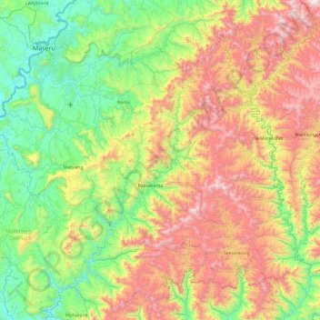 Maseru District topographic map, elevation, terrain