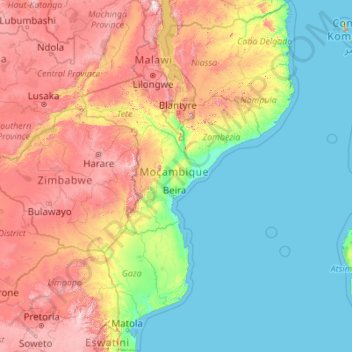 Mozambique topographic map, elevation, terrain