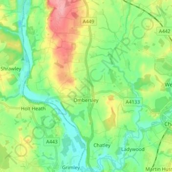 Ombersley topographic map, elevation, terrain