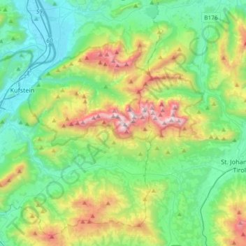 Wilder Kaiser topographic map, elevation, terrain