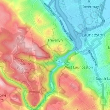 Trevallyn topographic map, elevation, terrain