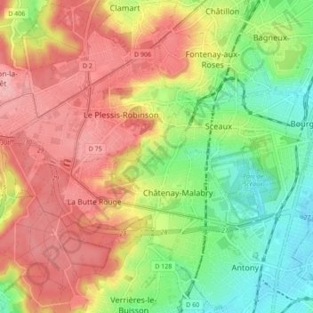 Châtenay-Malabry topographic map, elevation, terrain