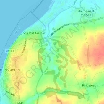 Old Hunstanton topographic map, elevation, terrain