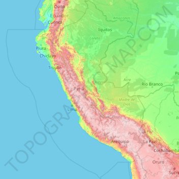Peru topographic map, elevation, terrain