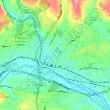 Pottstown topographic map, elevation, terrain