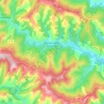 Moissac-Vallée-Française topographic map, elevation, terrain