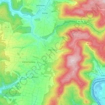 Mönchberg topographic map, elevation, terrain