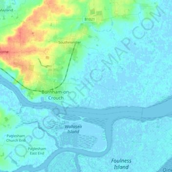 Burnham-on-Crouch topographic map, elevation, terrain