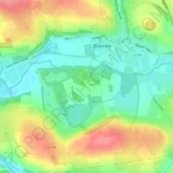 Blarney topographic map, elevation, terrain