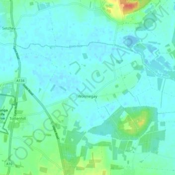 Wormegay topographic map, elevation, terrain