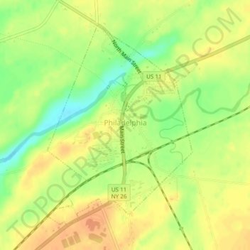 Village of Philadelphia topographic map, elevation, terrain