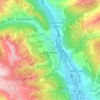 Champcella topographic map, elevation, terrain