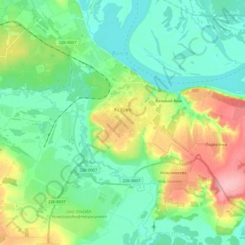 городское поселение Кстово topographic map, elevation, terrain