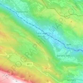 Tione degli Abruzzi topographic map, elevation, terrain