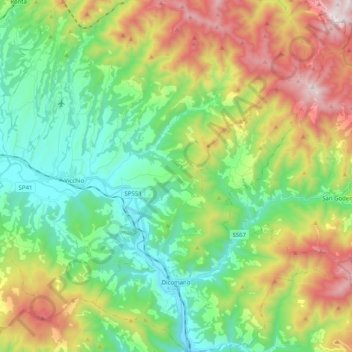 Dicomano topographic map, elevation, terrain