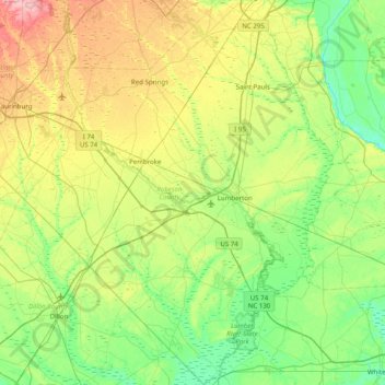 Robeson County topographic map, elevation, terrain