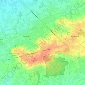 Ichtegem topographic map, elevation, terrain