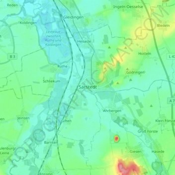 Sarstedt topographic map, elevation, terrain