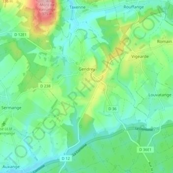 Gendrey topographic map, elevation, terrain
