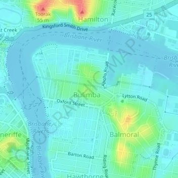 Bulimba topographic map, elevation, terrain