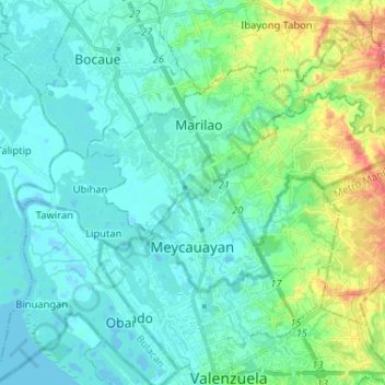 Meycauayan topographic map, elevation, terrain