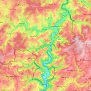 Reuland topographic map, elevation, terrain