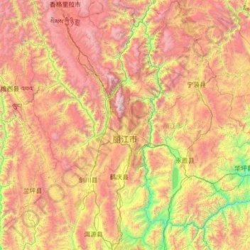 丽江市 topographic map, elevation, terrain