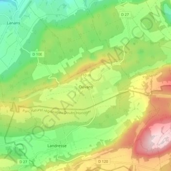 Ouvans topographic map, elevation, terrain